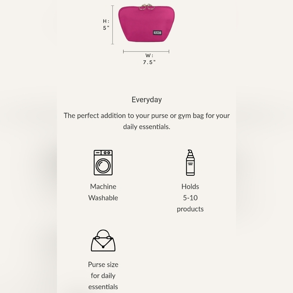 KUSSHI-Everyday Cosmetic Bag Black/Pink Nylon, 5" X 7 1/2" X 3 1/2"  NWOT - Picture 8 of 8